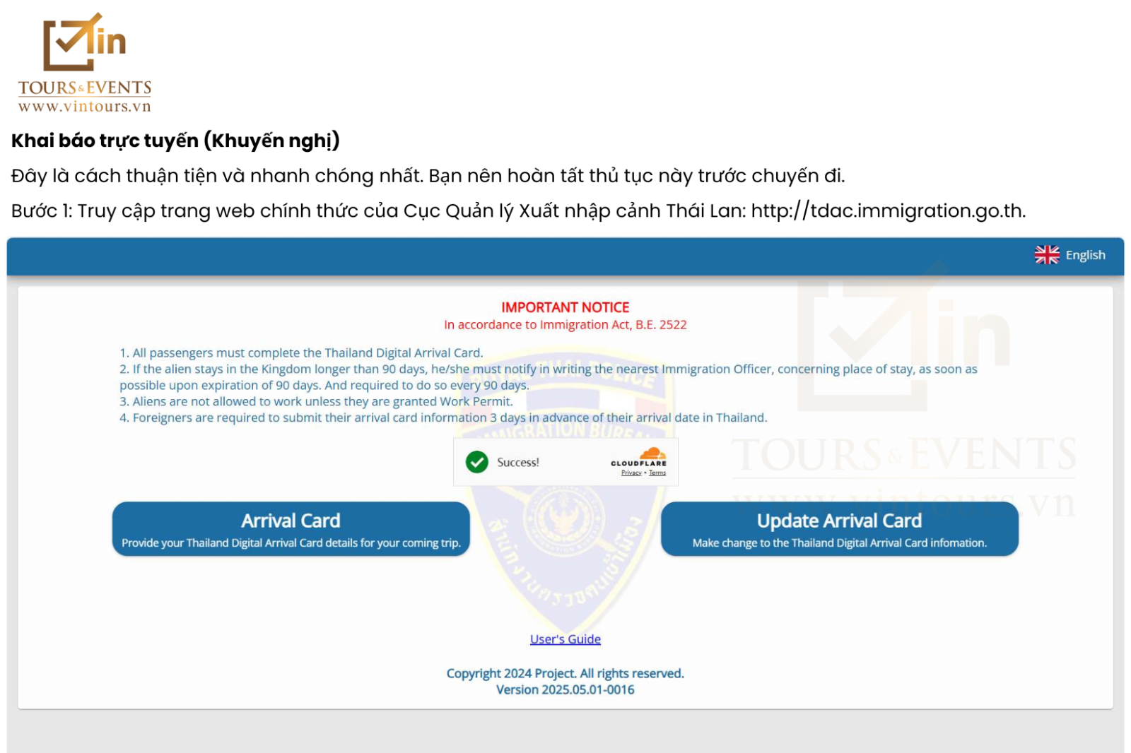 Bước 1: Truy cập trang web chính thức của Cục Quản lý Xuất nhập cảnh Thái Lan